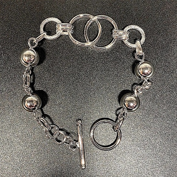 Sterling Silver O Link Beaded Ball Creative Chain Link Bracelet - Picture 4 of 7